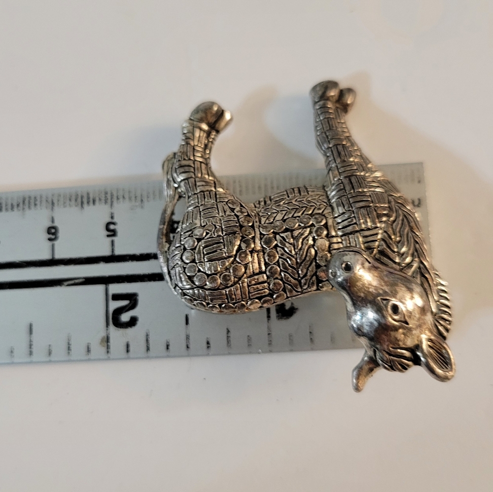 Vintage Miniature Horse Patchwork Brooch Silvertone - Picture 5 of 5